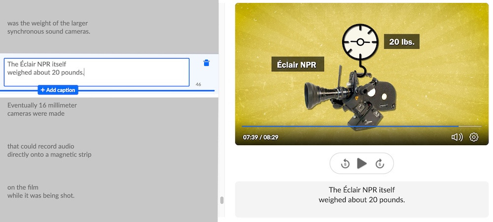 Showing close captioning options in Kaltura