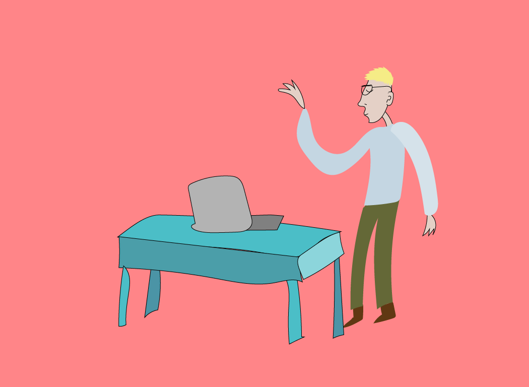 Graphic of a teacher standing over a desk